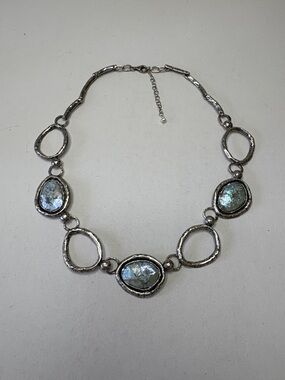 Or Paz 925 Sterling Silver Roman Glass Station Necklace Organic Design Boho